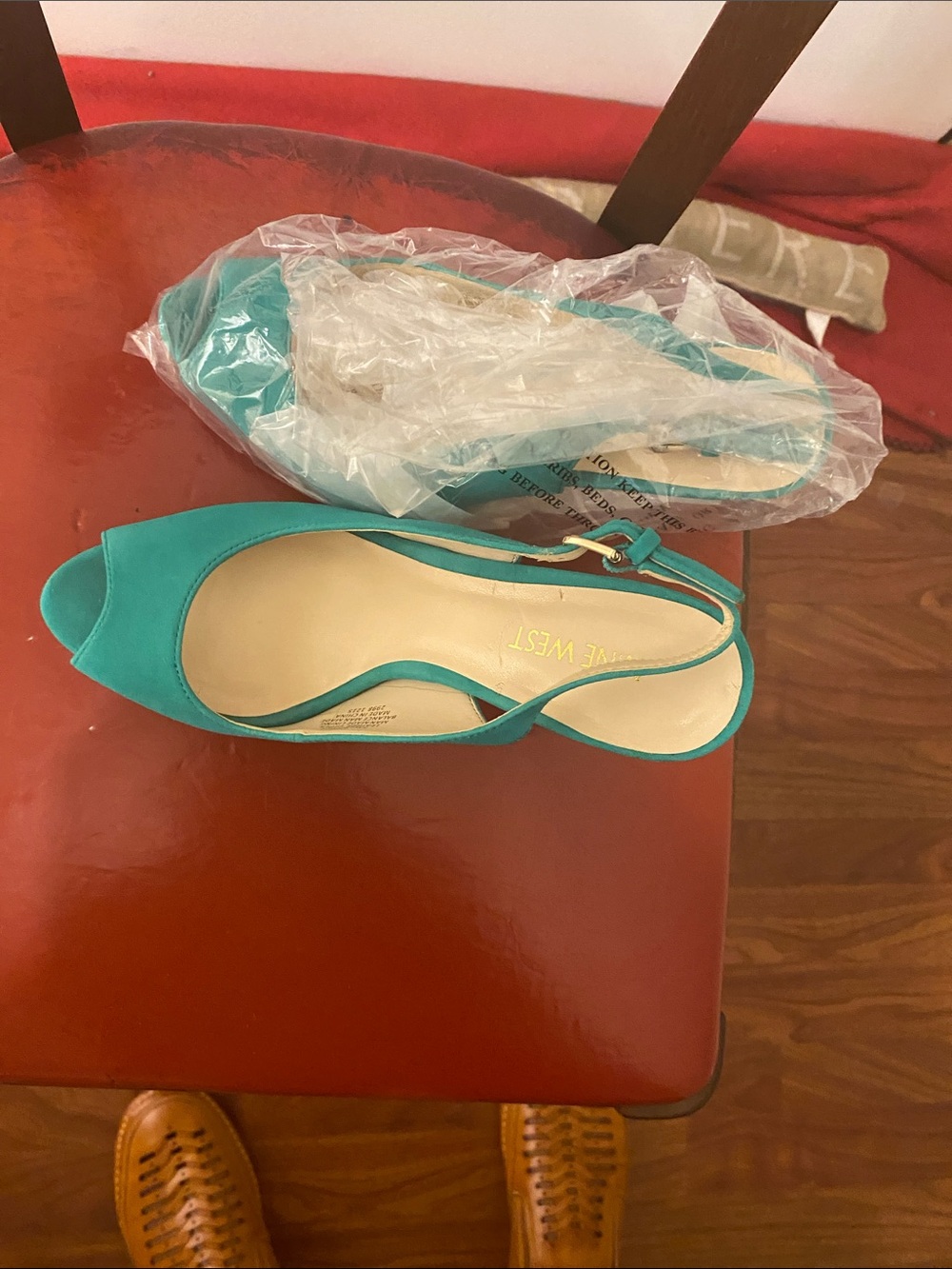 Nine West Teal Peep-Toe Slingback Kitten Heel